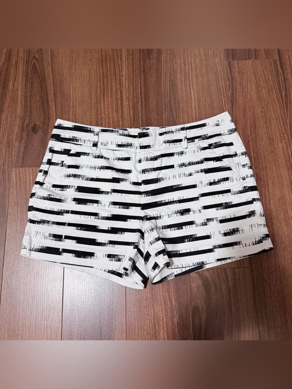 Calvin Klein Black and White Striped Denim Shorts